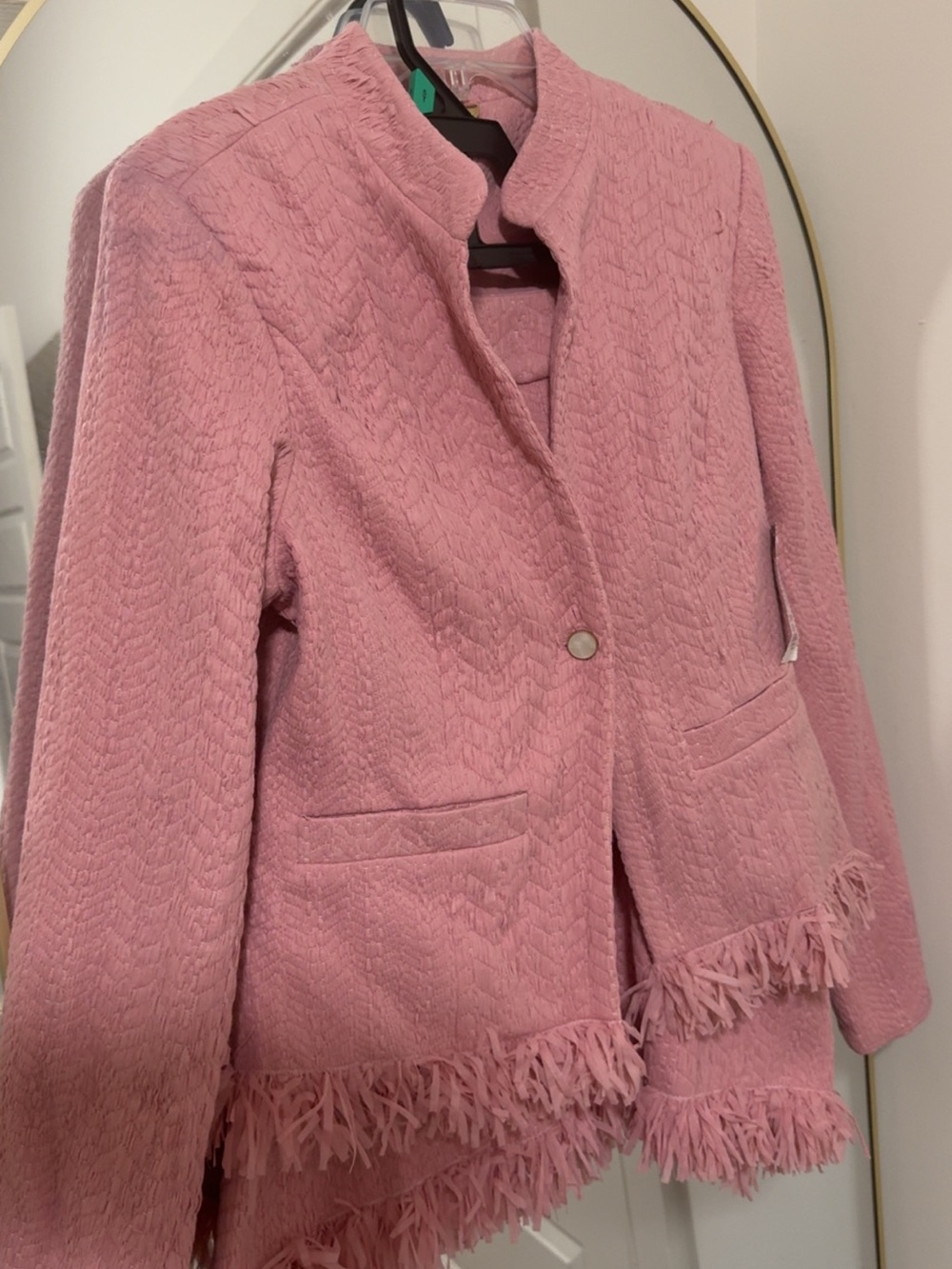 Women's Pink Fringe Hem Jacket and Skirt